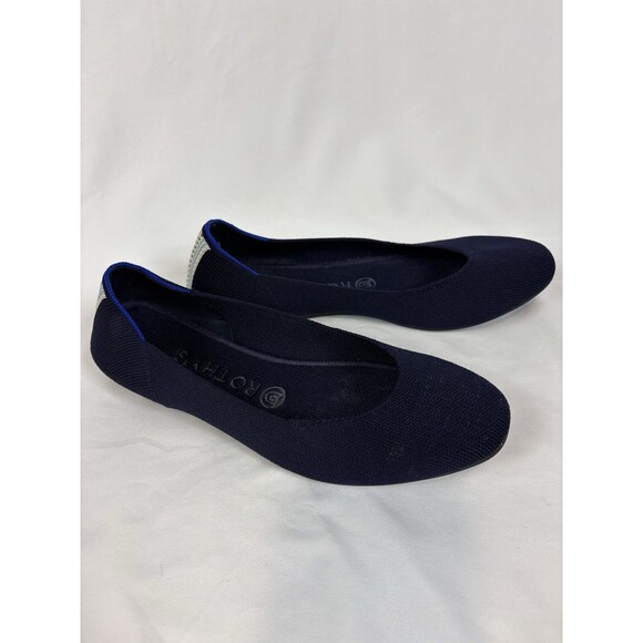 Rothy's The Square Toe Flats Navy Blue Size 8 Heel Stripe Accent Ballet Washable - Picture 14 of 14